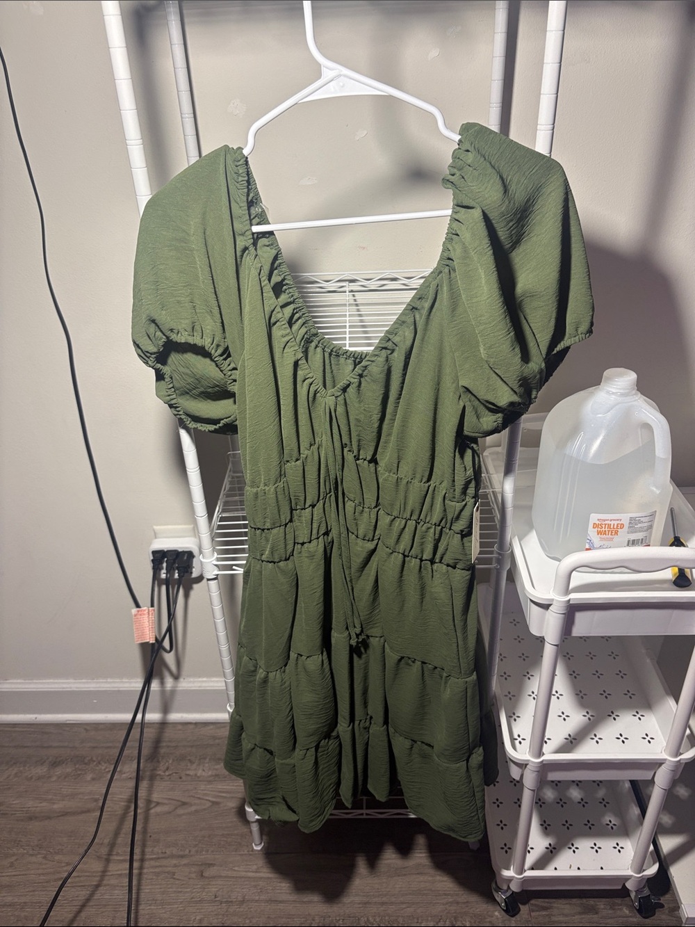 Liberty Love Olive Green Puff Sleeve Ruched Tunic